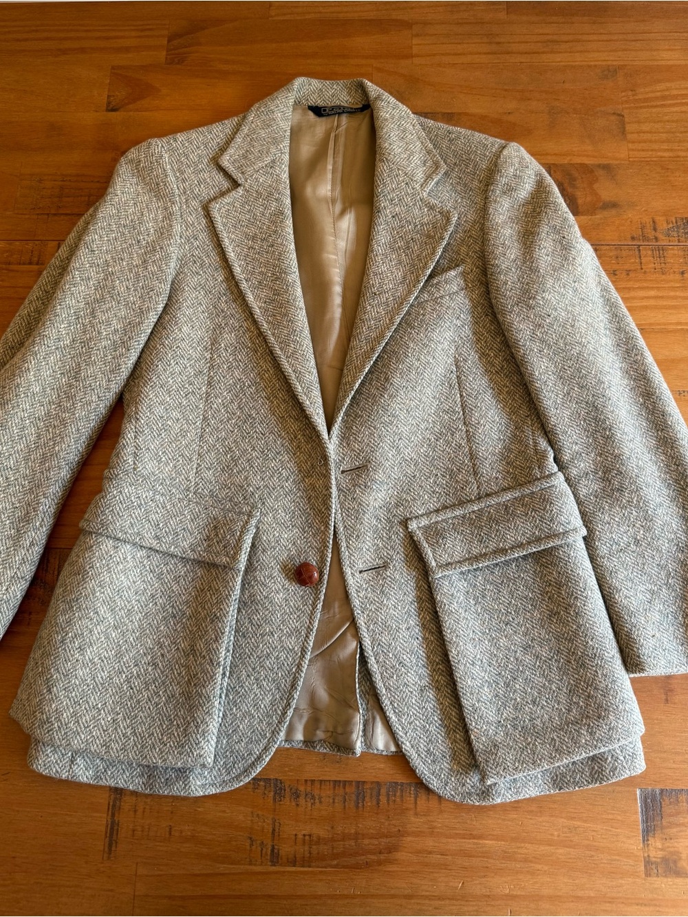 VINTAGE Polo by Ralph Lauren Herringbone Wool Blazer - Light Gray